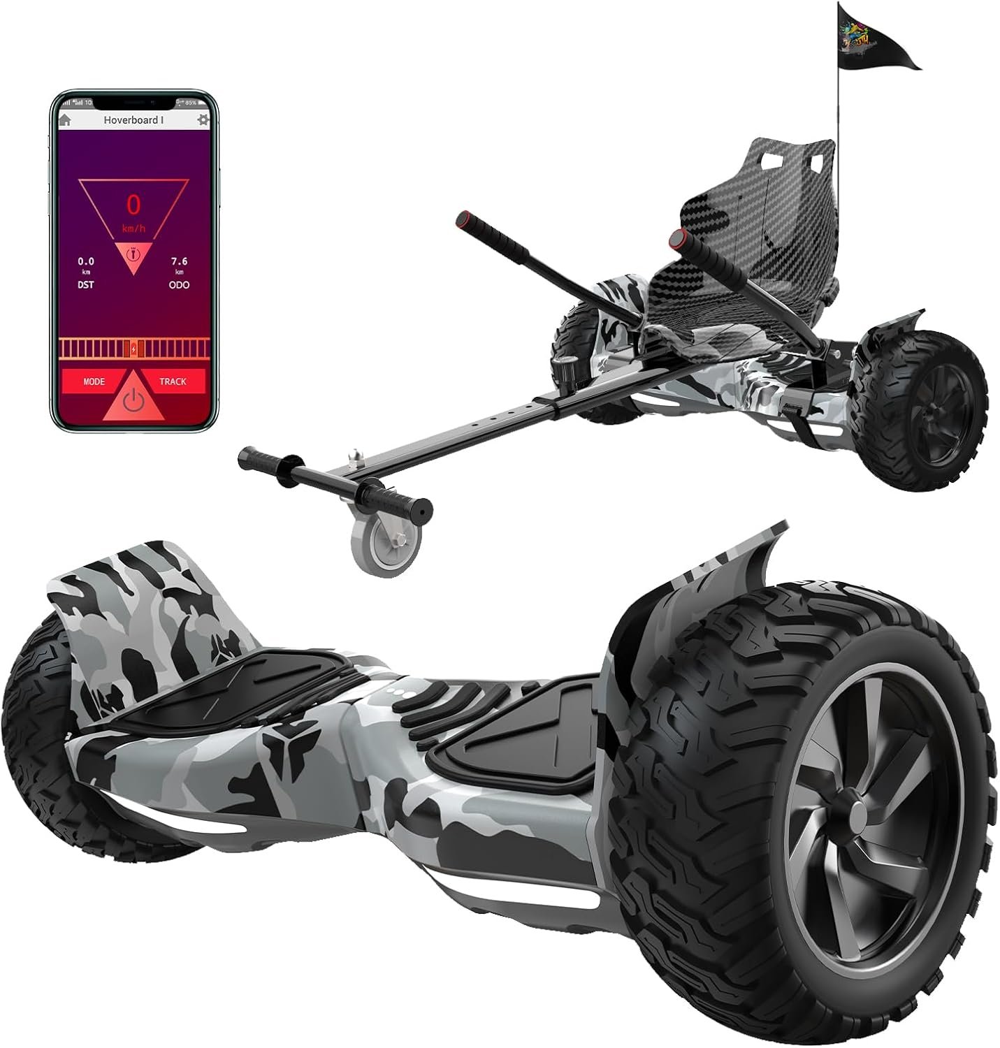 71F_HD3lEVL._AC_SL1500 RCB Hoverboards SUV with Seat Hoverboards Off-Road, App-Enabled Bluetooth Hoverboards, 8.5 Inch Hummer + Hoverkart Go Kart for Self Balancing Hoverboards, Gift for Children