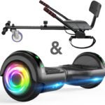 Hoverboard with Seat Attachment Combo, 6.5 Inch Self Balancing Hover Board with Bluetooth Speaker and LED Lights for Children Girls Boys (including Go Kart)