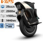 Inmotion Elektrisches Einrad V12S, für Erwachsene, schwarz, Reichweite bis zu 100 km, Geschwindigkeit begrenzt auf 20 km/h, 16-Zoll-Luftreifen, Touchscreen, Lautsprecher, schwarz