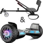 Hoverboard with Seat Attachment, 8.5 Inch Self Balancing Scooters Go Kart with Bluetooth and LED Lights, Gun + Black