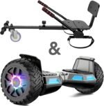 Hoverboard with Seat Attachment, 8.5 Inch Self Balancing Scooters Go Kart with Bluetooth and LED Lights, Gun + Black