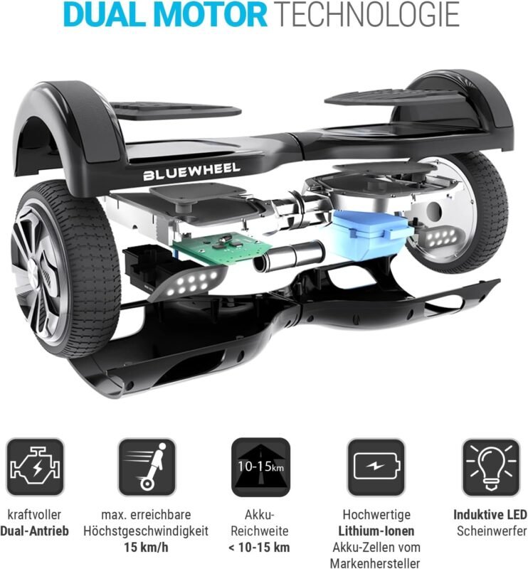 Bluewheel HX310s 6.5 Inch Premium Hoverboard - Electric Board with LED, Bluetooth Speaker, Strong Dual Motor, HX Hoverboard App Compatible, Ideal for Children and Adults, German Quality Brand