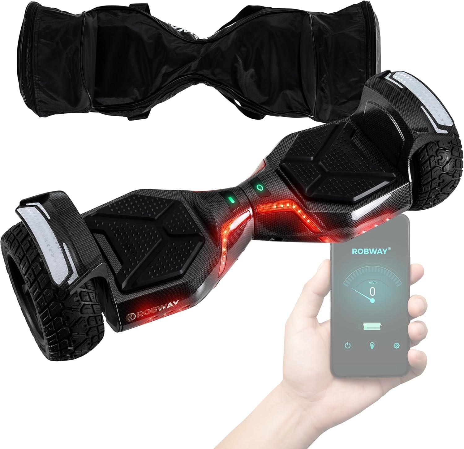 81VwHNVhUJL._AC_SL1500 Robway X1 / X2 Hoverboard - The Original - Offroad / Street Edition - Samsung Brand Battery - Self-Balance - Bluetooth Speaker - 700 Watt Motor - App - LED, black