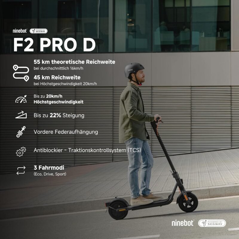 Segway-Ninebot F2 Pro D Adult Road Legal E-Scooter Max 20km/h Speed 55km Range Long Range